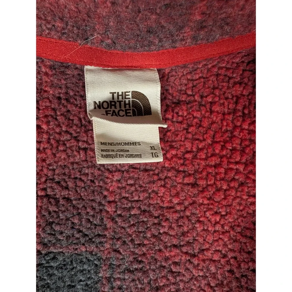 The North Face Mens Red Black Buffalo Plaid 1/4 Zip Sherpa Lined Fleece Pullover